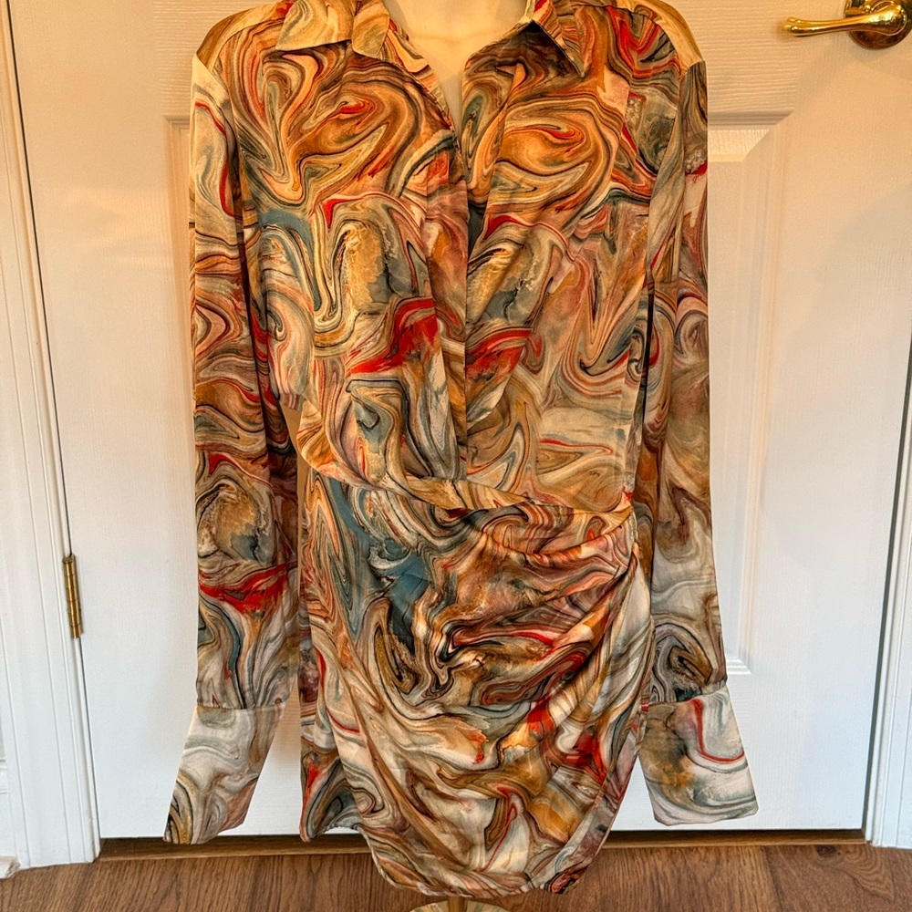Steve Madden Multicolor Marble-Print Button-Down Dress